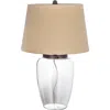 Storied Home Fillable Glass Table Lamp With Linen Shade, Clear And White In Transparent
