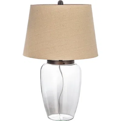 Storied Home Fillable Glass Table Lamp With Linen Shade, Clear And White In Transparent
