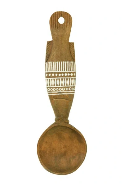 Storied Home Fish-shaped Mango Wood Wall Spoon With Painted Pattern In Brown