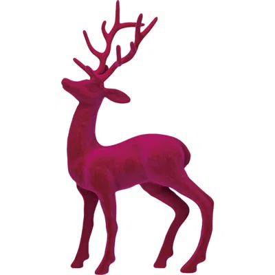 Storied Home Flocked Plastic Standing Reindeer Decor, Pink