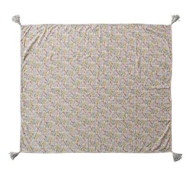 Storied Home Floral Cotton Chambray Throw Blanket In Gray