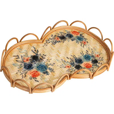 Storied Home Floral Fantasy Rattan Tray In Brown