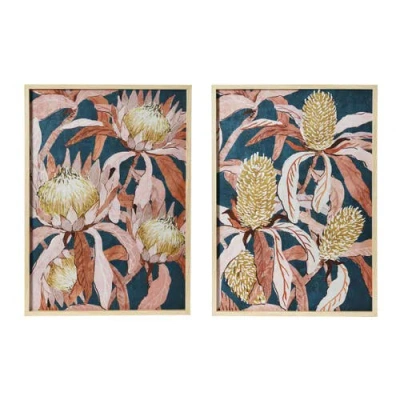 Storied Home Floral Prints With Solid Wood Frame, Set Of 2 In Pink