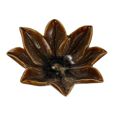Storied Home Flower Plate With Rustic Glaze In Brown