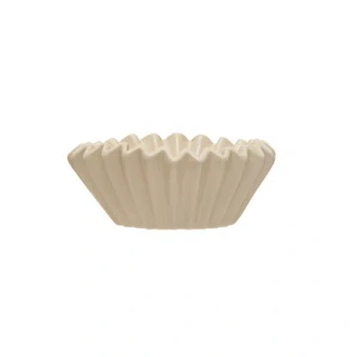 Storied Home Fluted Stoneware Bowl In White