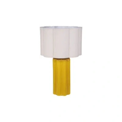 Storied Home Fluted Table Lamp With Scalloped Shade In Yellow