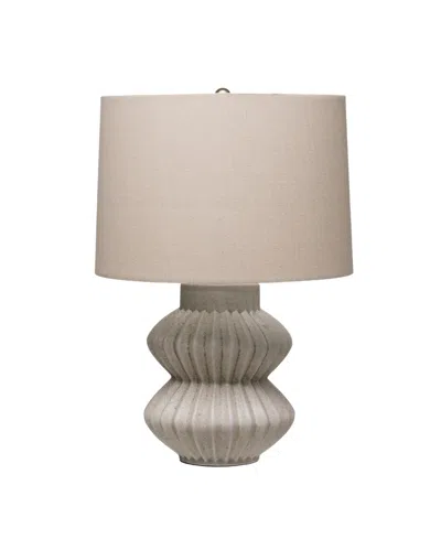 Storied Home Fluted Terra-cotta Table Lamp With Linen Shade Distressed White In Grey