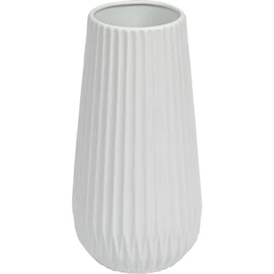 Storied Home Fluted Vase With Embossed Lines In White