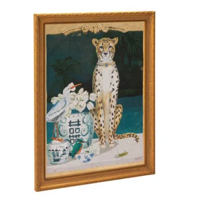 Storied Home Framed Canvas Wall Décor With Cheetah And Urn Image In Multi