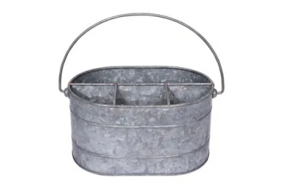 Storied Home Galvanized Metal Storage Caddy With 4 Compartments And Handle, Grey In Gray