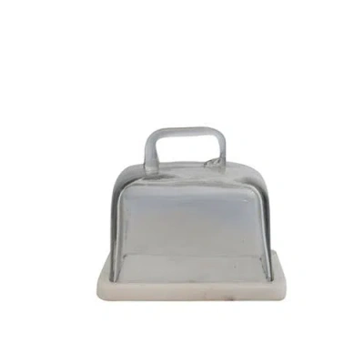 Storied Home Glass Cloche With Marble Base In White