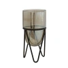 Storied Home Glass Pillar Candle Holder With Metal Stand In Brown
