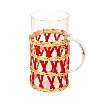 Storied Home Glass Pitcher With Woven Sleeve In Transparent