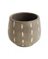 Storied Home Glazed Terracotta Planter With Hand Painted Lines In Beige