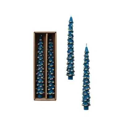 Storied Home Golden-tipped Elegance Tree Shaped Taper Candles, Blue, Set Of 2
