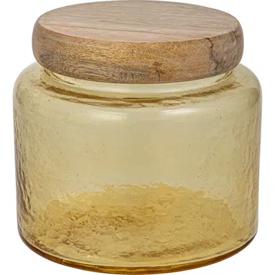Storied Home Hammered Glass Jar With Mango Wood Lid In Yellow
