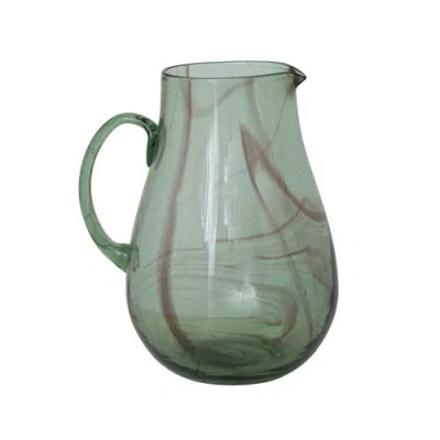 Storied Home Hand-blown Pitcher In Green