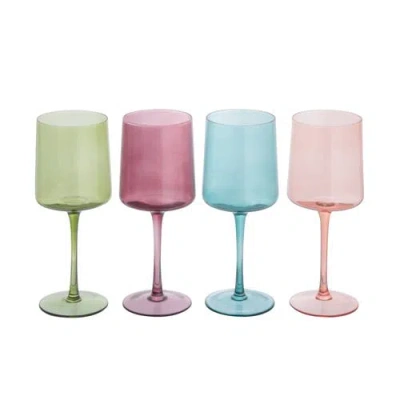 Storied Home Hand Blown Stemmed Wine Glasses, 14 Ounces, 4 Assorted Colors In Multi