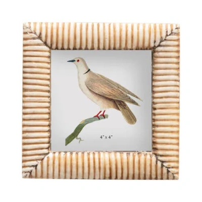 Storied Home Hand-carved Bone & Mdf Photo Frame With Ribbed Pattern, Natural In Brown