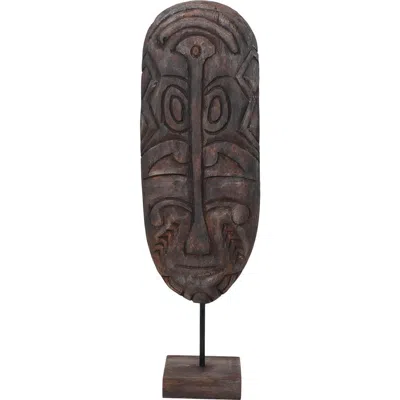 Storied Home Hand-carved Mango Wood Mask On Stand In Black