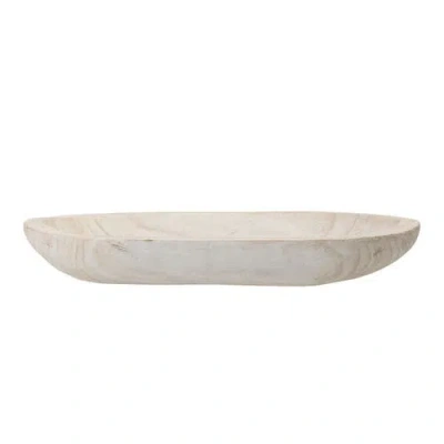 Storied Home Hand-carved Paulownia Wood Bowl With Whitewashed Finish