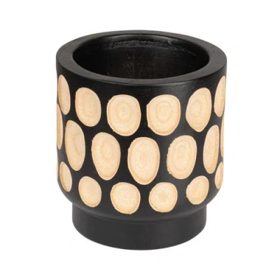Storied Home Hand-carved Wood Planter With Dots, Black