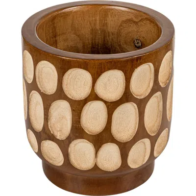 Storied Home Hand-carved Wood Planter With Dots, Walnut In Brown