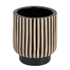 Storied Home Hand-carved Wood Planter With Stripes, Black Finish In Black