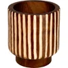 Storied Home Hand-carved Wood Planter With Stripes, Walnut Finish In Brown