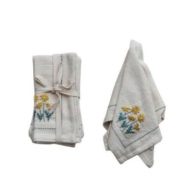 Storied Home Hand-embroidered Cotton Napkins In White