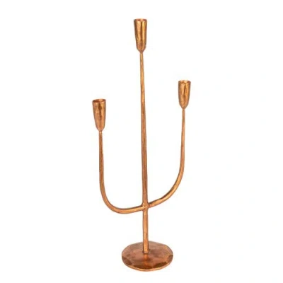 Storied Home Hand-forged Metal Candelabra, Antique Copper Finish In Brown