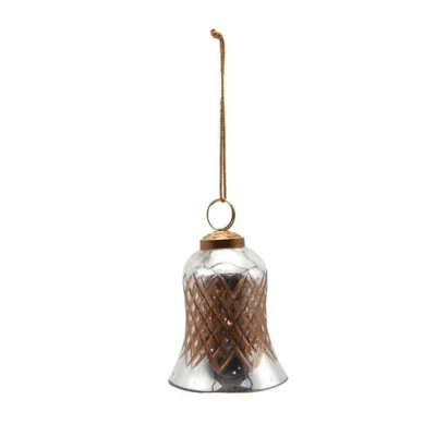 Storied Home Hand-painted Cut Mercury Glass Bell Ornament With Diamond Pattern, Silver Finish In Metallic
