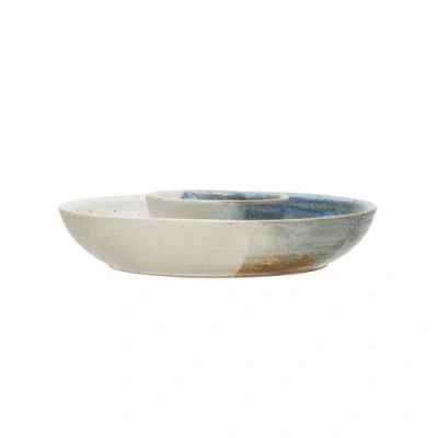 Storied Home Hand-painted Stoneware Chip And Dip, Reactive Glaze, Cream Color And Blue In Multi