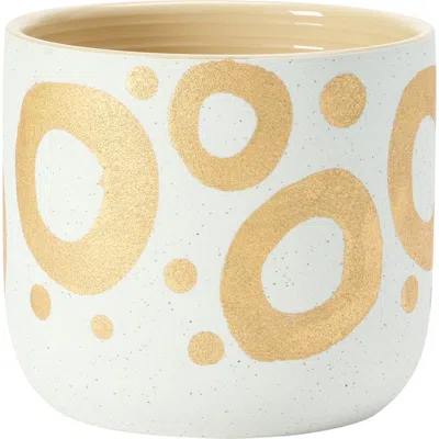 Storied Home Hand-painted Stoneware Planter With Circle Design In Gold