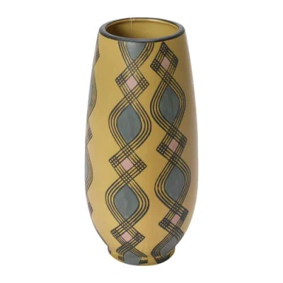 Storied Home Hand Painted Stoneware Vase With Pattern In Yellow