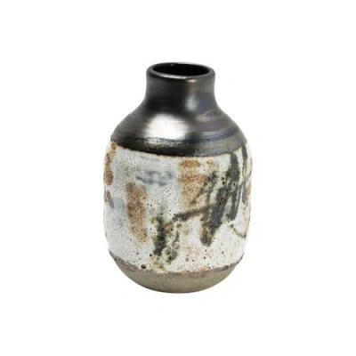 Storied Home Hand Painted Stoneware Vase With Reactive Glaze In Black