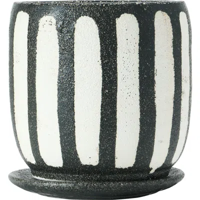 Storied Home Hand-painted Terra-cotta Planter With Saucer, In Black