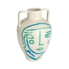 Storied Home Hand-painted Terra-cotta Vase With Abstract Face And Crackle Glaze In White