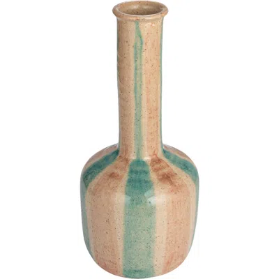 Storied Home Hand-painted Terra-cotta Vase With Tall Neck, Crackle Glaze In Multi