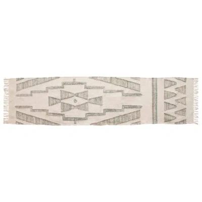 Storied Home Hand Woven Cotton And Wool Kilim Floor Rug With Fringe In Gray