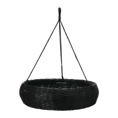 Storied Home Hand-woven Hanging Rattan Basket With Jute Rope Hanger In Black