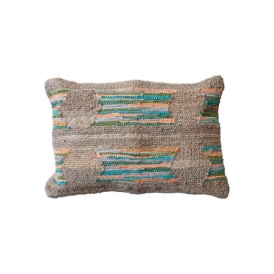 Storied Home Hand-woven Jute And Cotton Chindi Lumbar Pillow In Brown