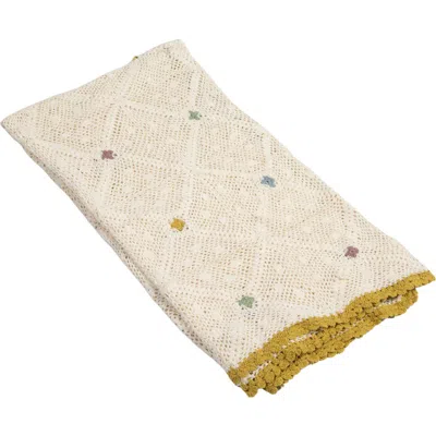 Storied Home Hand-woven Reclaimed Cotton Crocheted Throw With Diamond Pattern In White