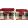 Storied Home Hand-woven Seagrass Baskets With Check Pattern & Fuchsia Trim, Black, Green & Natural,  In Red