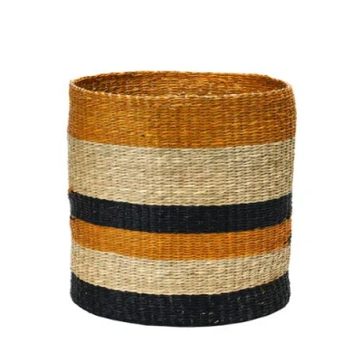 Storied Home Hand-woven Seagrass Baskets With Design, Set Of 2 In Multi