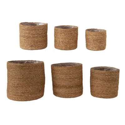 Storied Home Hand-woven Seagrass Baskets With Plastic Lining In Brown