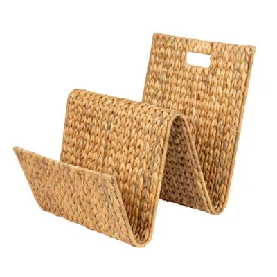 Storied Home Hand-woven Water Hyacinth And Metal Magazine Storage Holder With Sturdy Handles In Brown