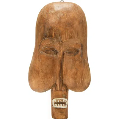 Storied Home Hand-carved Wood Mask Wall Décor In Brown