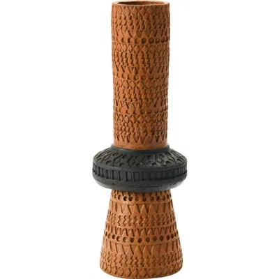 Storied Home Handmade Debossed Terra-cotta Vase In Brown