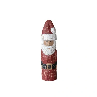 Storied Home Handmade Mango Wood Santa, Distressed Finish, Multicolor In Red